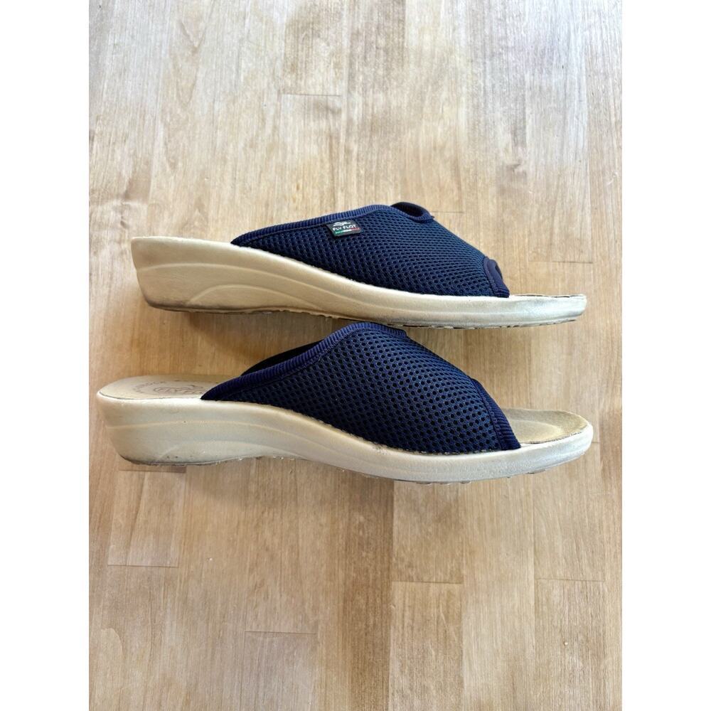 Fly Flot Italian Sandal Women Size 40/9 Blue Comfort Wedge Slide Slip On Casual - Picture 2 of 7